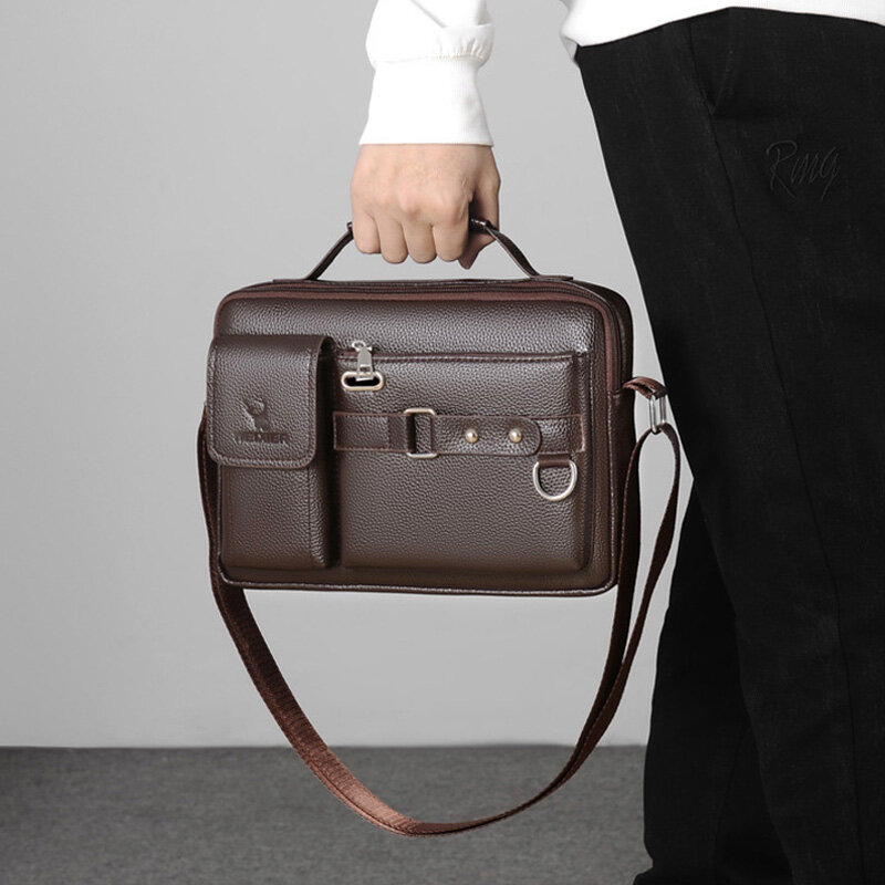 Bolsa tiracolo de couro PU masculina com alça de ombro, bolsa de negócios, bolsa preta, pasta portátil, moda, nova, 2022