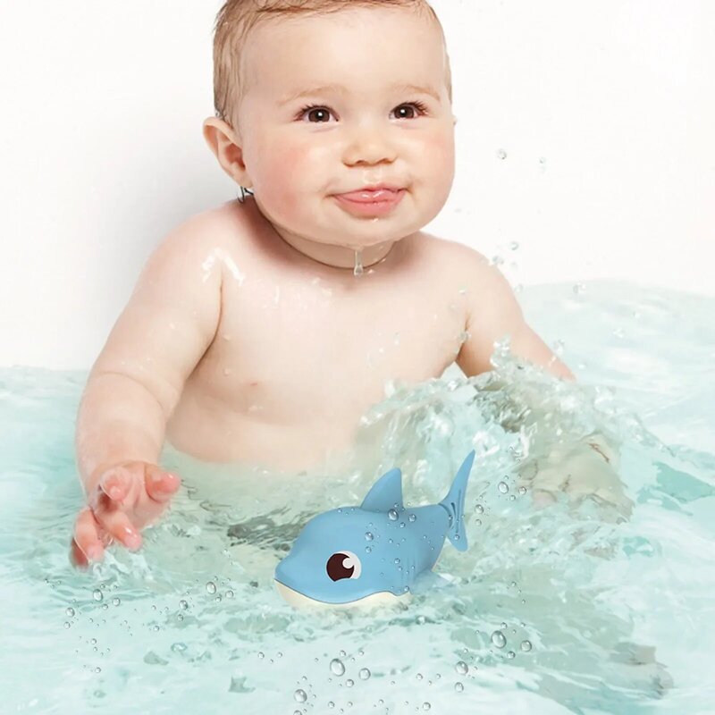 Juguetes de baño de dibujos animados para niños pequeños, tiburón de natación, mecanismo de relojería, cola oscilante, dispositivo giratorio, playa, bañera de bebé, juguete de cuerda