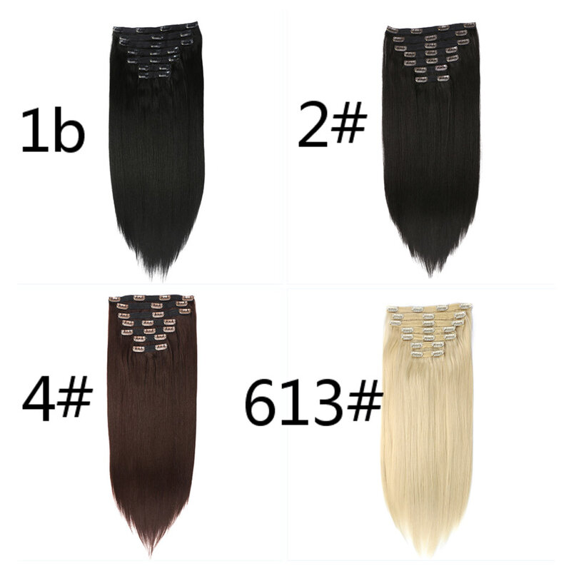 女性用ヘアエクステンション,人工毛,長くて巻き毛,天然黒,140g,7ピース/セット