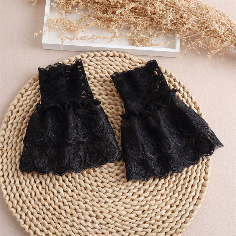 2024 New Detachable Cuffs Pearl Lace Mesh Fake Flared Sleeves Women Pleated Flare Sleeve Ruffles Wristband Decorative Accessory