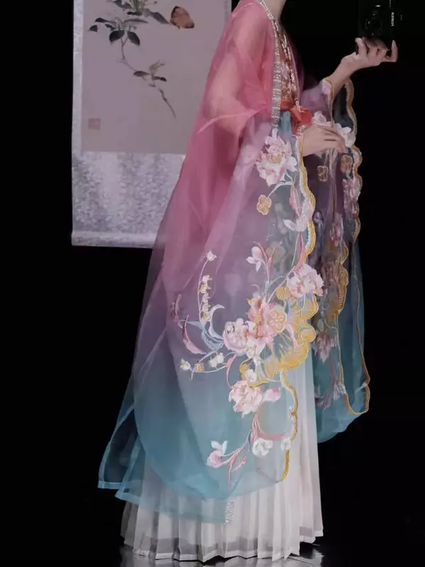 Vestido chinês hanfu para mulheres, traje cosplay, roupa de festa, dinastia tang, bordado chinês antigo, vestido gradiente hanfu, plus size, xl
