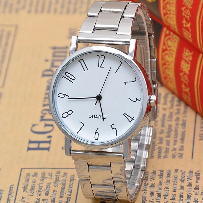 Simples masculino na moda aço inoxidável pulseira de quartzo relógio de pulso presente