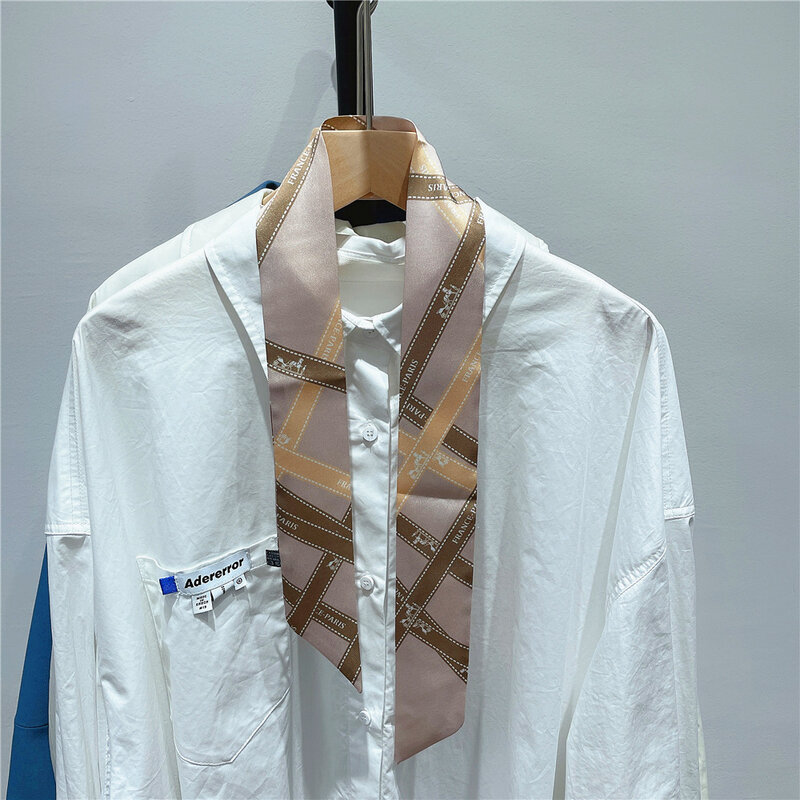 Pañuelo de seda con estampado de rayas para mujer, bandana pequeña de 90cm de largo, accesorios para bolsos, cinta, gran oferta
