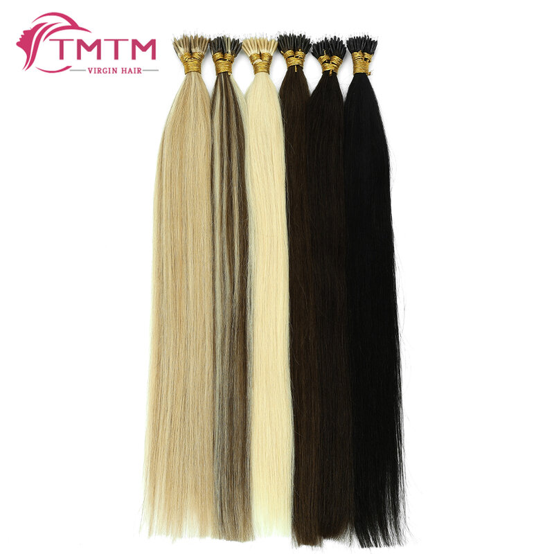 50strands Straight Nano Ring Hair Extensions 100% European Remy Human Hair  for Women Pre Bonded Stick Tip Hair 16-22 Inch 50g