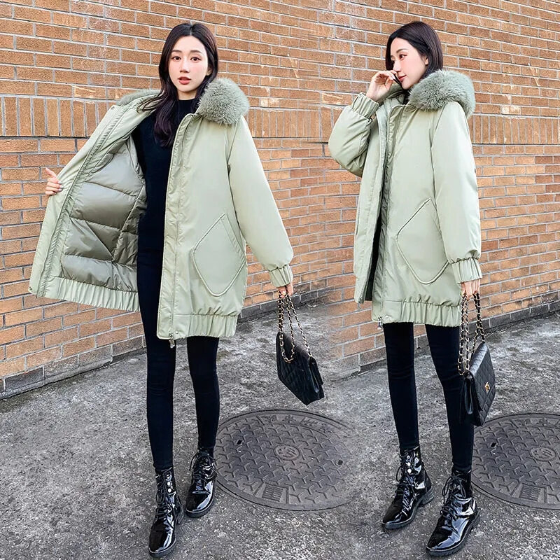 Женское длинное пальто из пуха и хлопка, свободное тонкое пальто с шерстяным воротником, однотонное пальто для поездок х, новинка зимы 2022