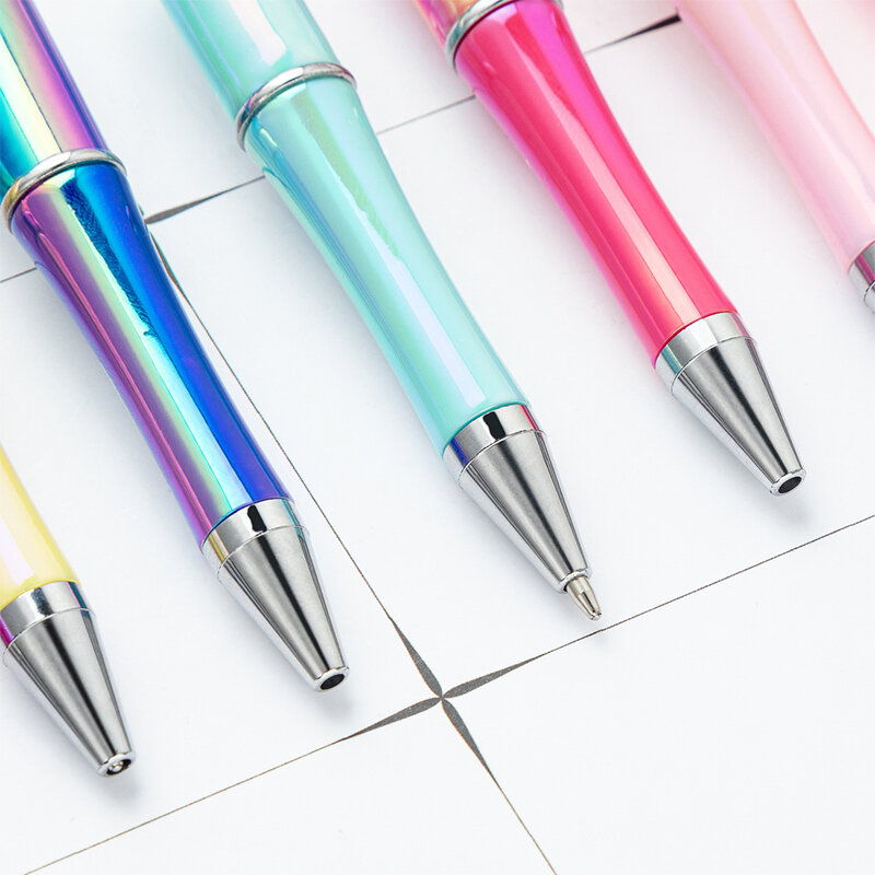 학생용 UV 그라디언트 비즈 펜, DIY 수제 플라스틱 비즈 펜, 플라스틱 볼펜, 도매, 15 개