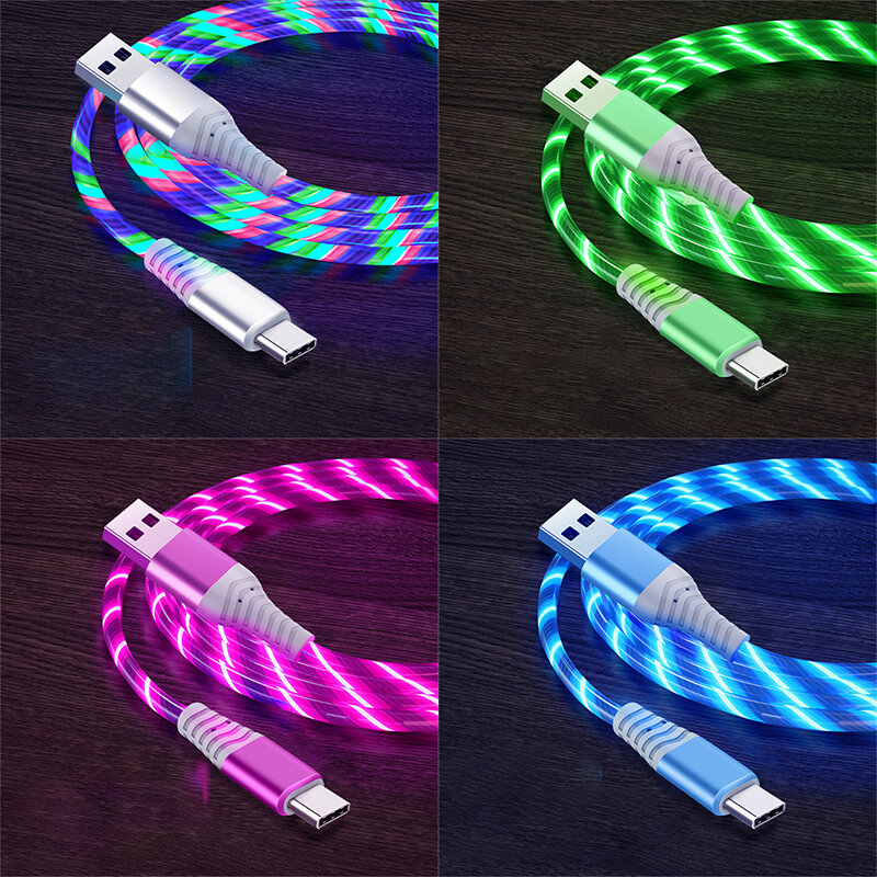 Flusso luminoso USB tipo C cavo 3A cavo dati di ricarica rapida per Samsung Xiaomi OPPO Huawei IPhone caricabatterie cavo Micro USB cavo LED