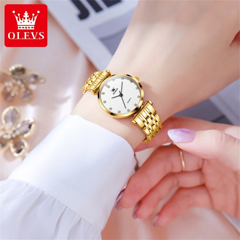 OLEVS Women's Watches Elegant Fashion Original Quartz Watch for Laides Waterproof Stainless Steel Simple Luxury Daily Wear 5596