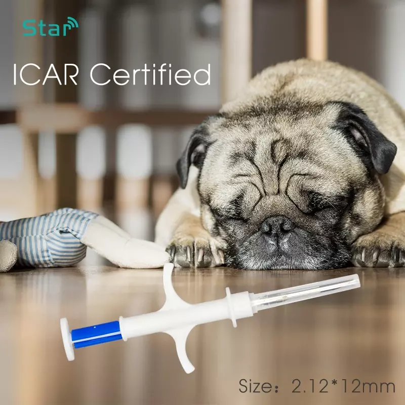 Iso11784 FDX-B 2.12x12mm microchip cão gato animal seringa id implante pet chip injetor de agulha rfid veterinário pit tag para o cão gato peixe