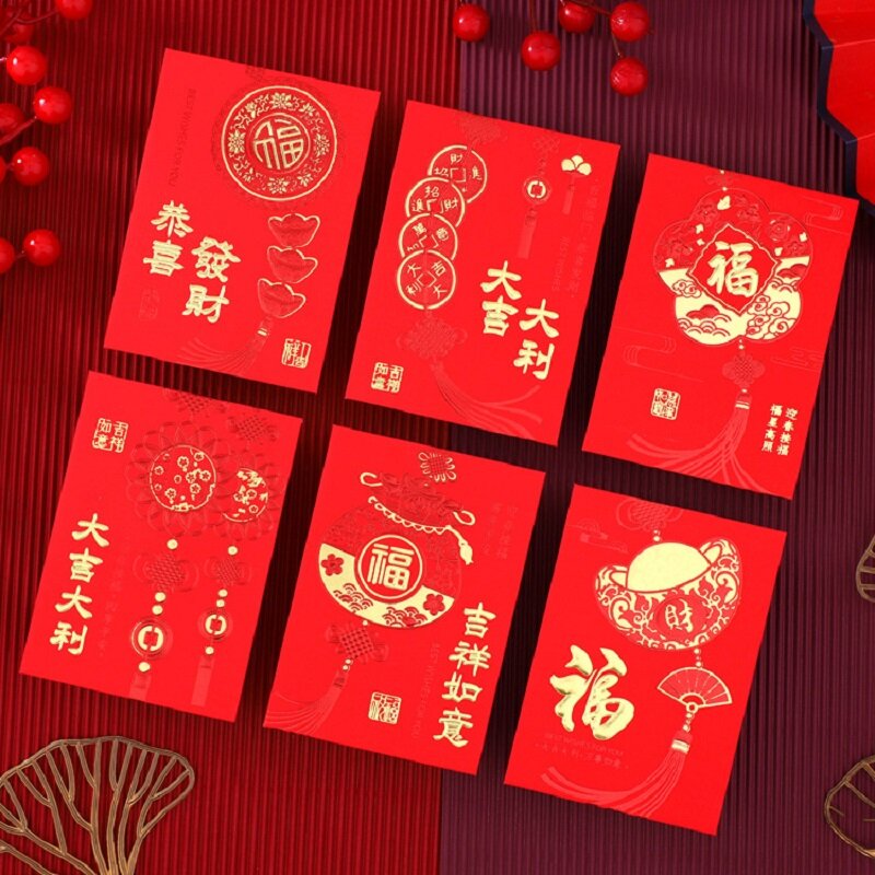 6 шт. красный пакет 2024 новый год мультяшный Дракон красные конверты персонализированные креативные весенние праздники новогодние пакеты оптом