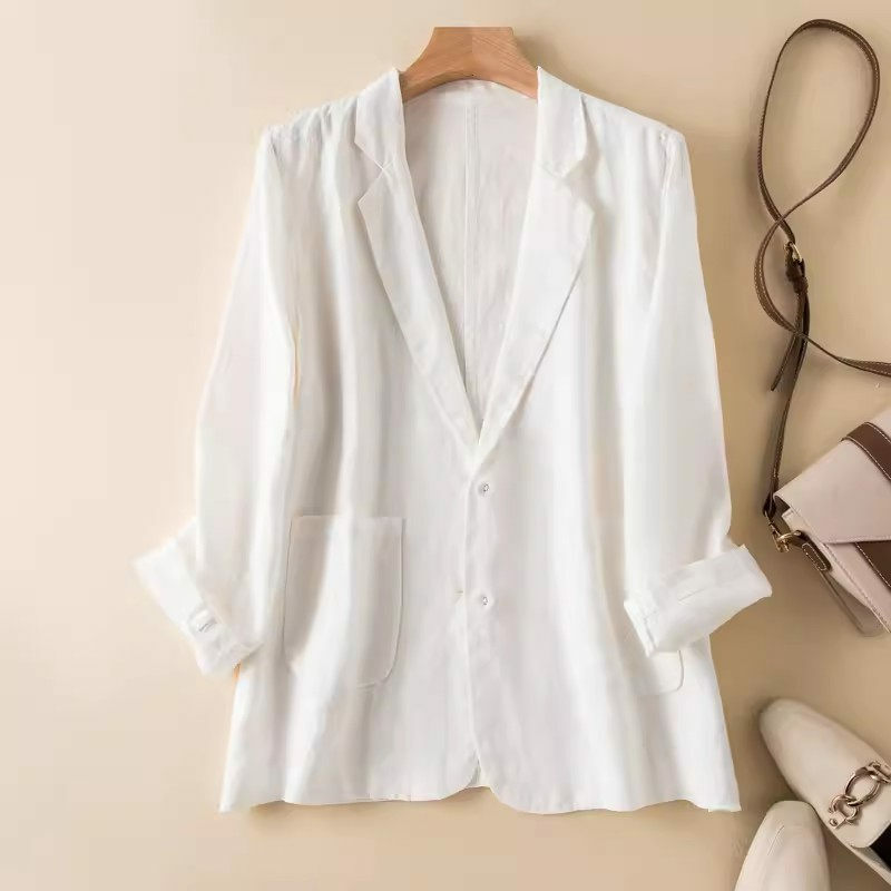 High End Casual Linen Suit Jacket Women's 2024 Spring Summer Loose And Versatile Cotton Linen Long Sleeve Retro Casual Top K737