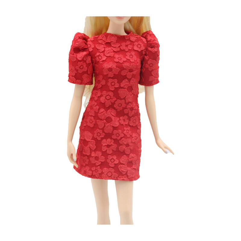 Neue 30cm 1/6 elegante Puff ärmel geprägtes Kleid täglich tragen Accessoires Kleidung für Barbies Puppe
