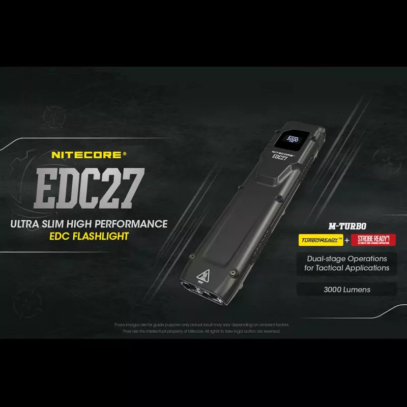 Перезаряжаемый тактический фонарик NITECORE EDC27, 3000 люмен, с OLED дисплеем в режиме реального времени, встроенной батареей