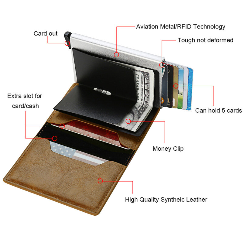 Porte-cartes de crédit Rfid pour hommes, petit étui en cuir mince, mini portefeuille magique, portefeuille intelligent minimaliste, 2023