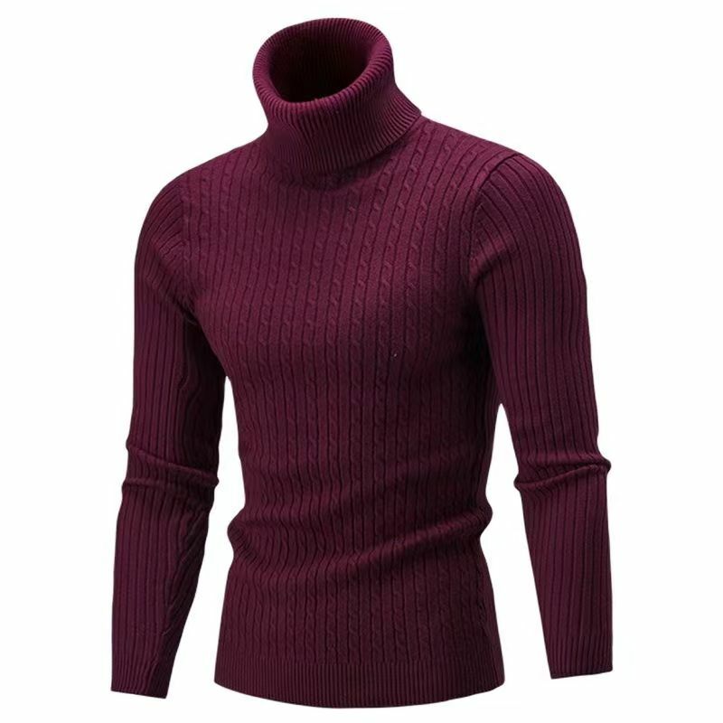 Новинка 2023, осенне-зимний мужской свитер с высоким воротником, мужские вязаные пуловеры, свитер, теплый мужской джемпер, облегающий Повседневный свитер для мужчин