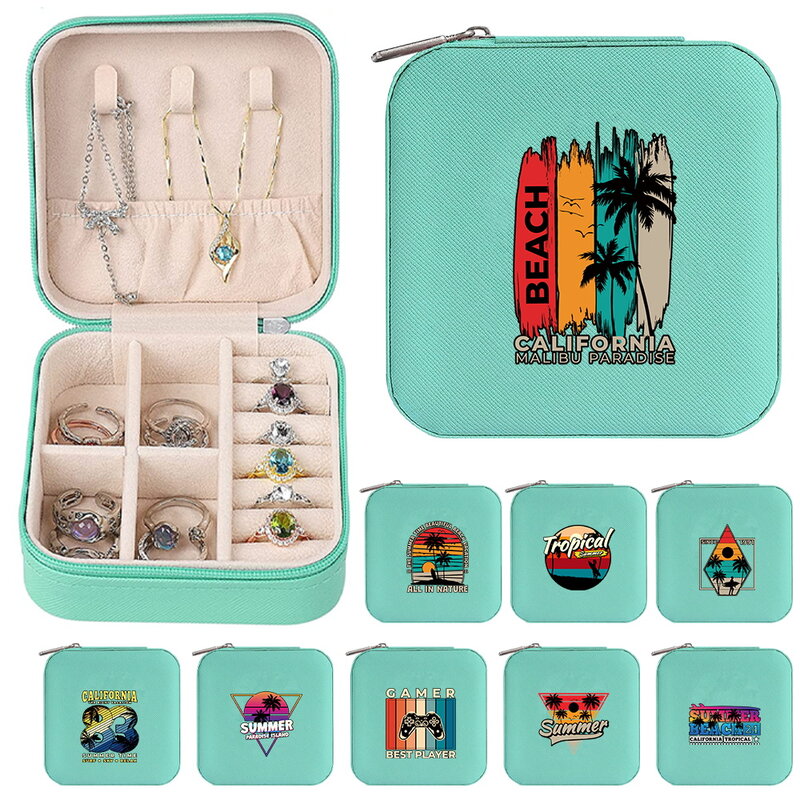 Portable Jewelry Storage Box Travel Necklace Ring Storage Box New Zippered Women's Jewelry Organizer Case Holiday Pattern Series