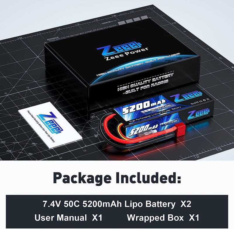 Zeee-Lipo Bateria Hardcase, 2S 5200mAh, 7.4V, 50C, RC, T XT60, EC3, Ficha EC5, Caminhões, Buggy, 1:8, 1:10, Modelos de Veículos, 2 Unidades