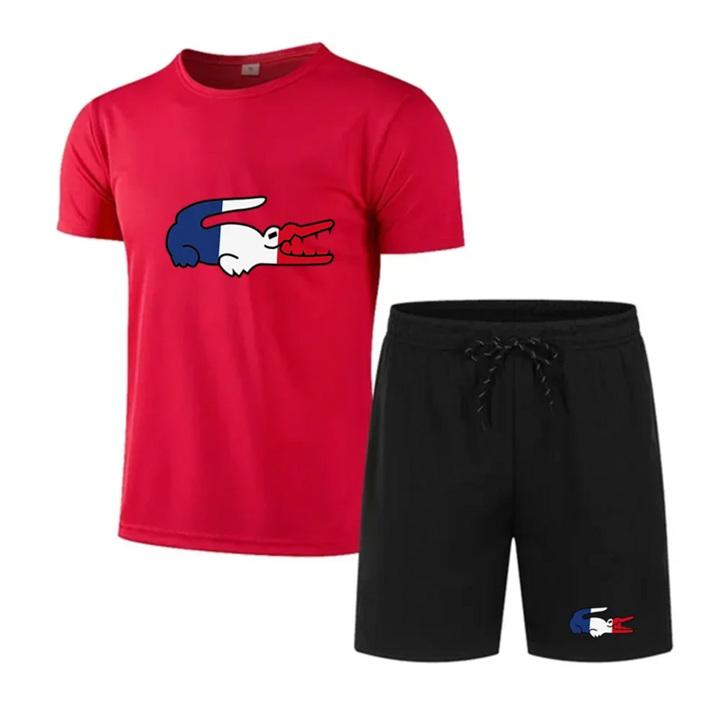 Conjunto esportivo de secagem rápida masculino, camiseta e shorts respiráveis, jogos de treinamento fitness, basquetebol, moda verão