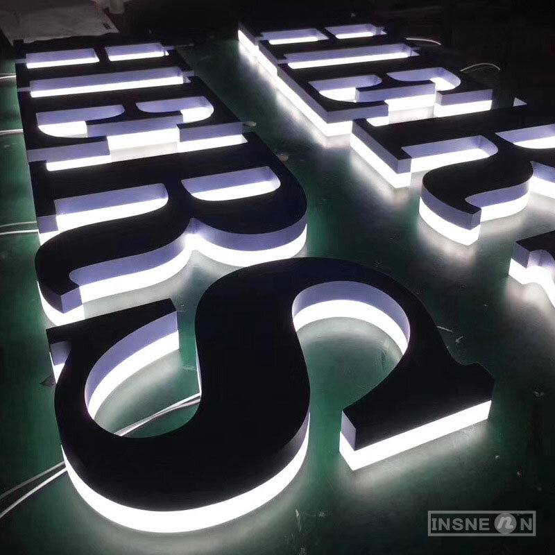 Backlit 3D ตัวอักษรอะคริลิคเรืองแสงป้ายโฆษณาร้านค้าธุรกิจป้าย LED สว่างเครื่องตกแต่งฝาผนัง