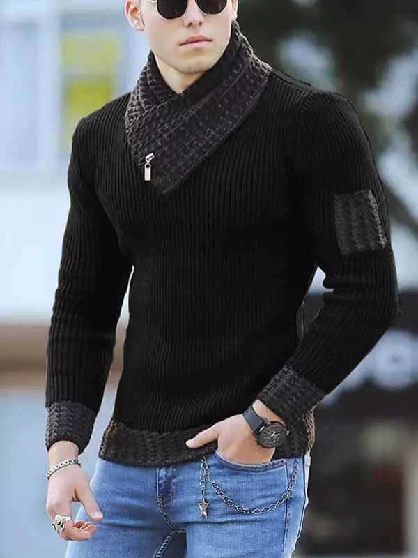 Мужской Шерстяной Свитер оверсайз, повседневный теплый Хлопковый пуловер с высоким воротником, в винтажном стиле, в Корейском стиле, Осень-зима 2023