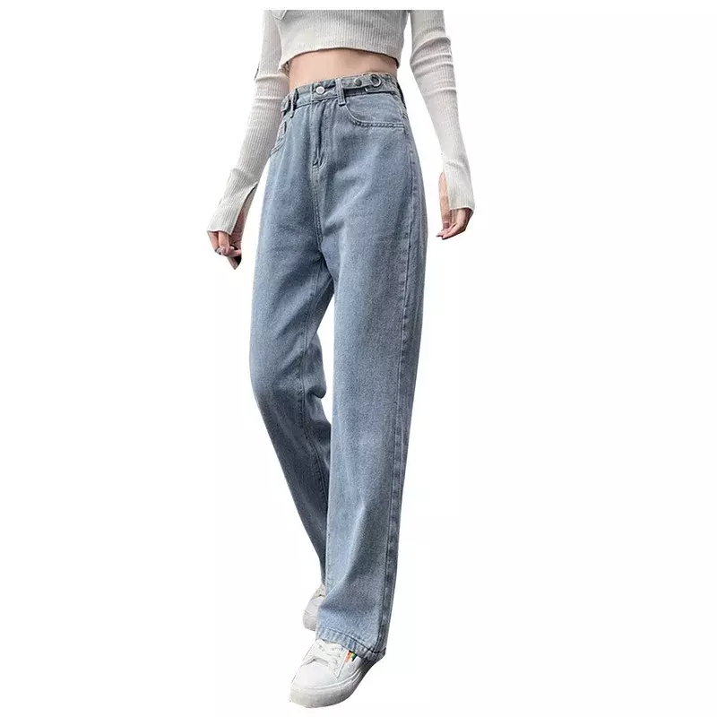Damska wysoka talia prosta casualowe spodnie jeansowe 2024 w stylu zmartwionym klasyczne jeansy damskie spodnie w stylu Vintage Streetwear popularne