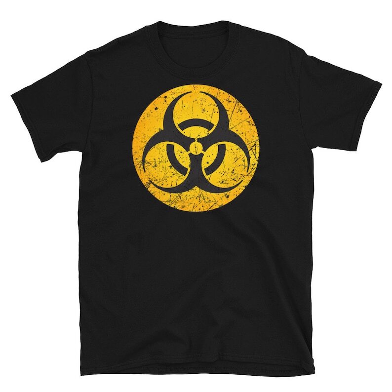 Biohazard Danger Symbol 결합 재미있는 프린트 셔츠, 남녀공용 반팔 티셔츠