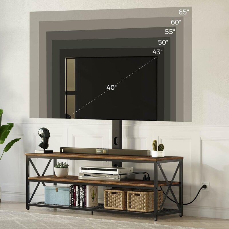 TV-Ständer mit Halterung und Steckdose 51 ", drehbare TV-Ständer halterung für 32/45/55/60/65/70 Zoll Fernseher, höhen verstellbarer Fernseher
