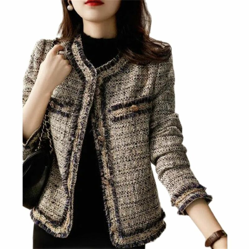 Женское твидовое пальто с бахромой, демисезонное пальто из смешанной шерсти в стиле ретро, 2XL