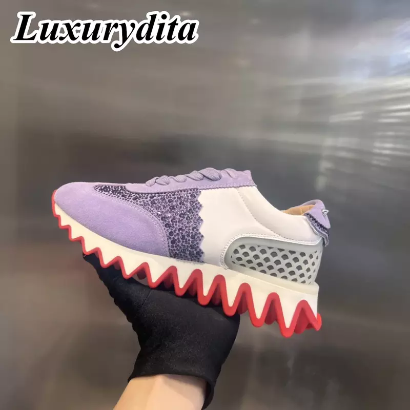 LUXURYDITA Designer Men Casual Sneakers Real Leather Red sole Luxury Womens Tennis Shoes 35-47 Fashion Unisex loafers HJ594