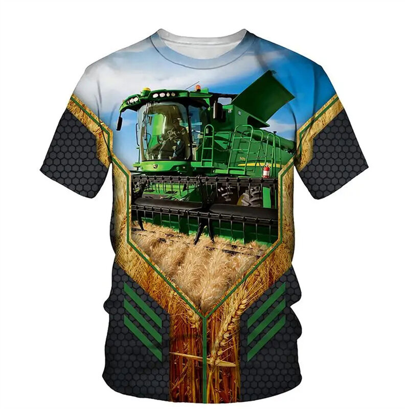 Unisex Truck Tractor 3D Print T-Shirt, Roupas infantis, Meninas, Boy Tees, Casual Tshirt, Harajuku Cartoon Tops, Roupas da moda