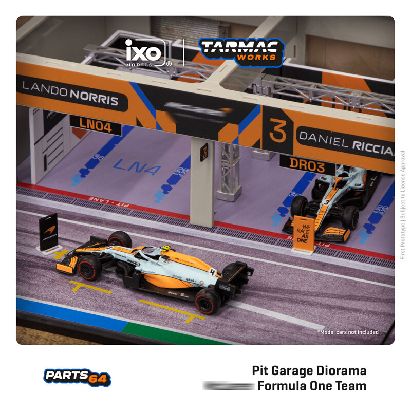 TW In Stock 1:64 MCL F1 Formula One Diecast Pit Garage Diorama Car Model Collection Miniature Carros Toys Tarmac Works