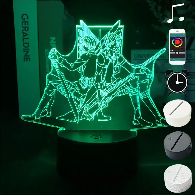 Anime Led Night Lamp Alarm Clock Base Nightlight Attack on Titan Levi Ackmen Japanese Manga Decor Lamp Projector for Kids Gift