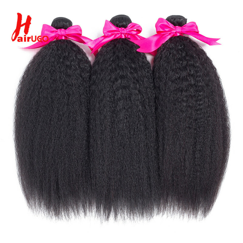 HairUGo, курчавые прямые пряди с застежкой, бразильские 100% человеческие волосы с детскими волосами, не Реми, плетеные двойные волосы
