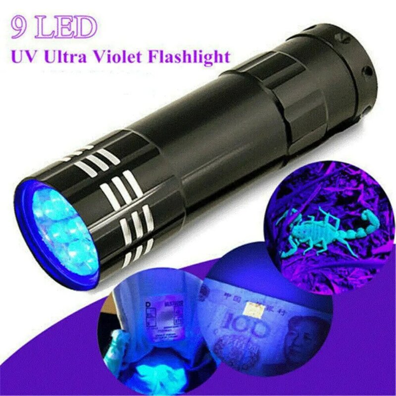 Latarka ultrafioletowa UV 9 LED wielofunkcyjna Mini fluorescencyjna latarka lekka przenośna zewnętrzna wodoodporna lampa awaryjna