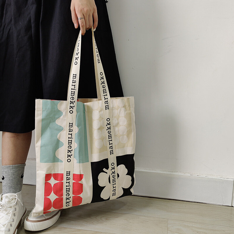 Niche Canvas Bags Women Shoulder Bags Clash Colour Large Capacity Designer Graffiti Premium Feeling Cotton Handbag