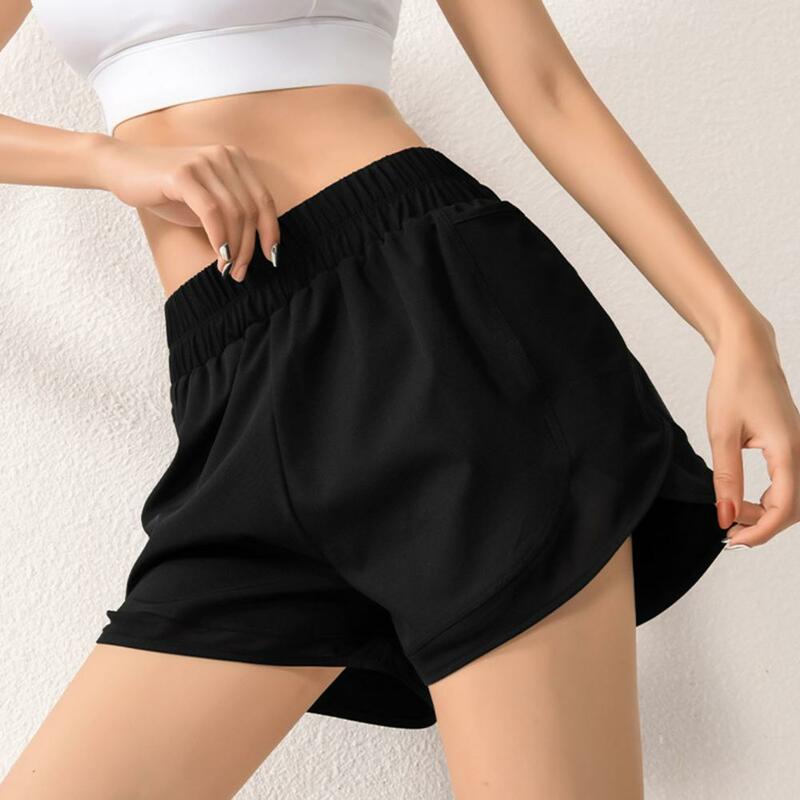Wide Waistband Yoga Shorts High Waist Women's Sports Shorts with Mesh Pockets for Running Yoga Quick-drying Athletic for Fitness