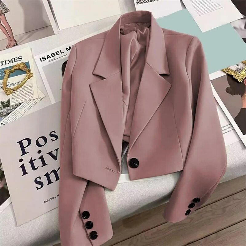 School Uniform Suit Coat Elegant Women's Business Suit Coat with Turn-down Collar Slim Fit Solid Color Cardigan for Office