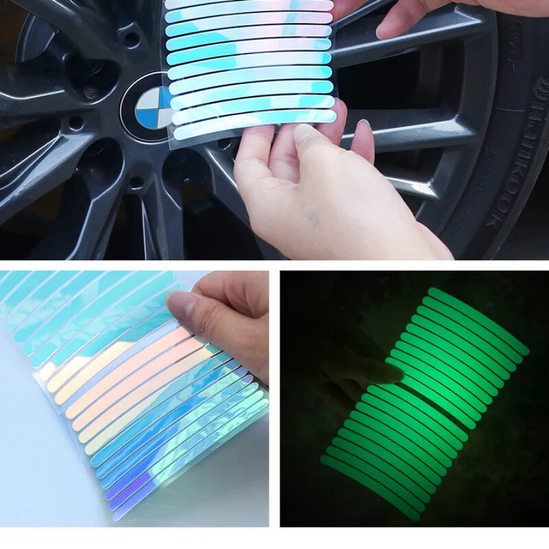 20pcs/Set Night Driving Reflective Strips Car Moto Decor Wheel Reflective Stickers Decorative Films Colorful Hub Stickers