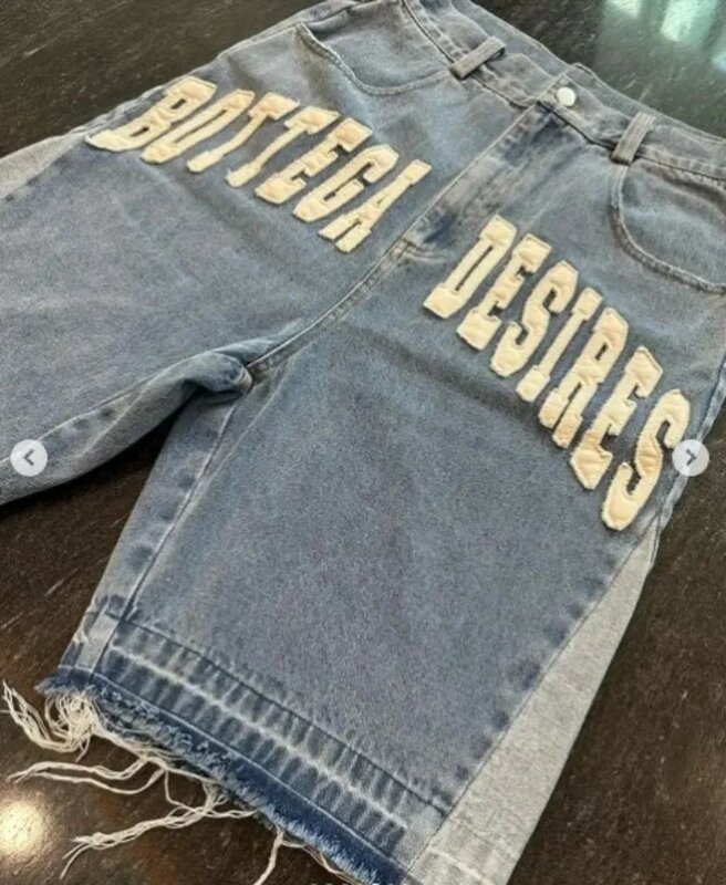 Y2K New Products Bottega Desires Pieces Skateboard Shorts Cartoon Embroidery Loose Jeans Wide-Leg Pants Hip Hop Street