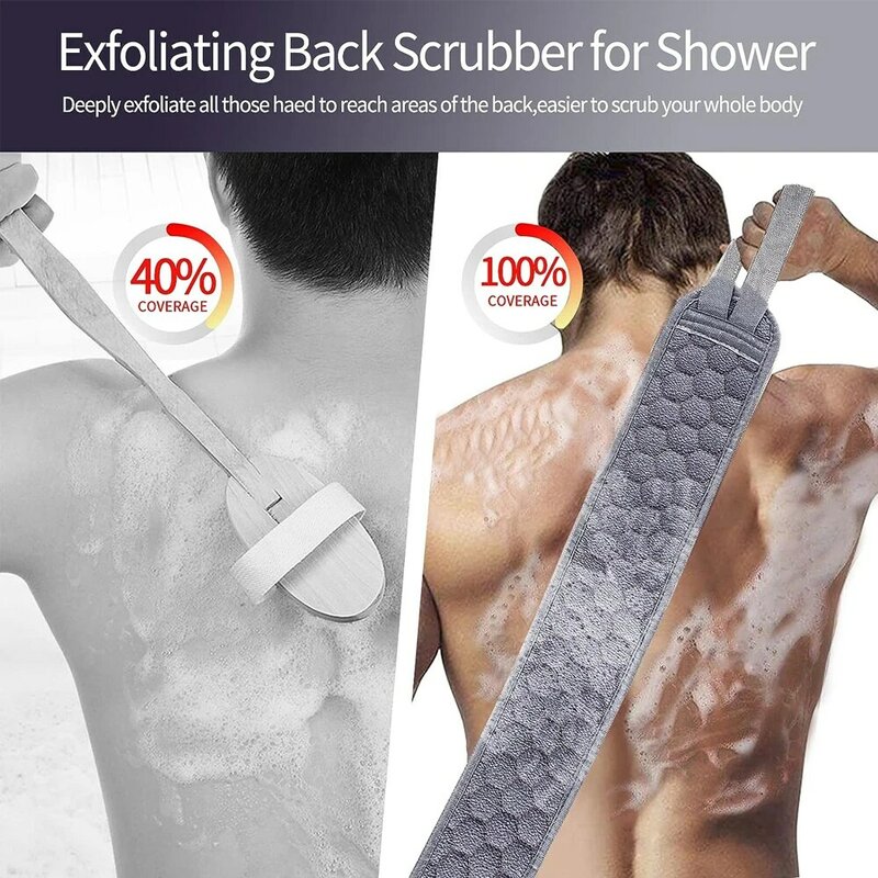 Back Scrubber Bath Glove Set, Escova de chuveiro, Esfoliante Scrub, Esponja Loofah, Remoção de pele morta, Ferramentas de banho, 3Pcs Set