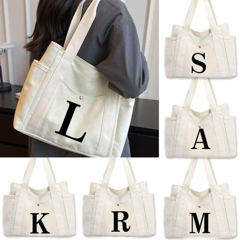 Multi Functional Shoulder Bag Fashionable Women's Handbag Solid Color Canvas Shoulder Bags Shopping Bag Black Letter Series