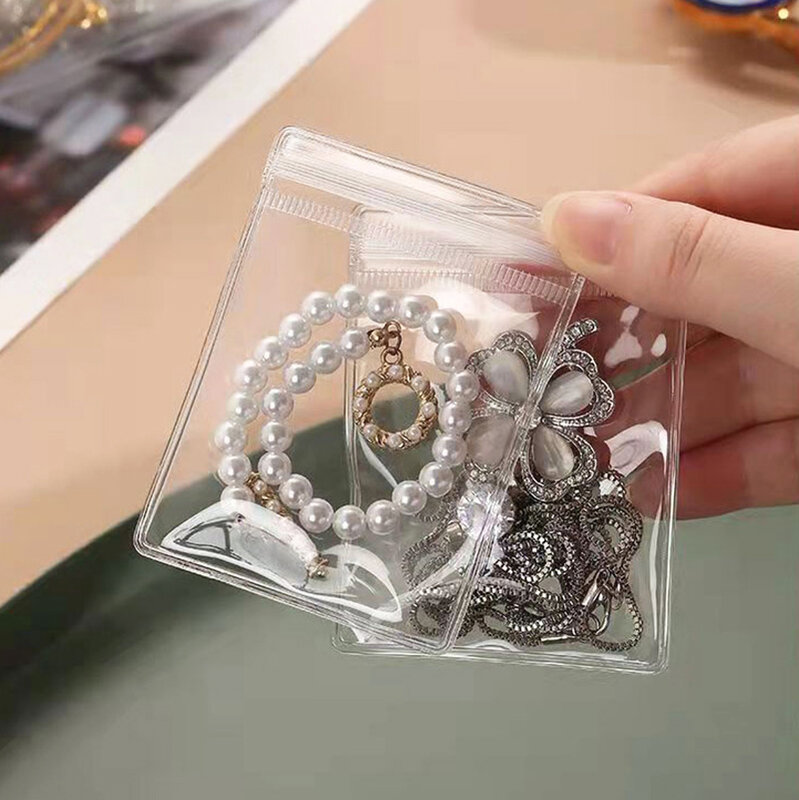 10 pçs transparente pvc jóias organizador sacos presente anel brinco saco de armazenamento embalagem exibição anti-oxidação auto selagem malotes
