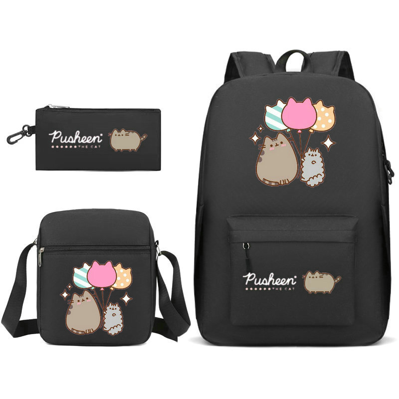 Fat Cat Backpack for Kindergarten Kids, Cartoon Stitch Print, Lápis Case, Boy and Girl Shoulder Bag, Children Schoolbag, Presente, 3pcs por conjunto