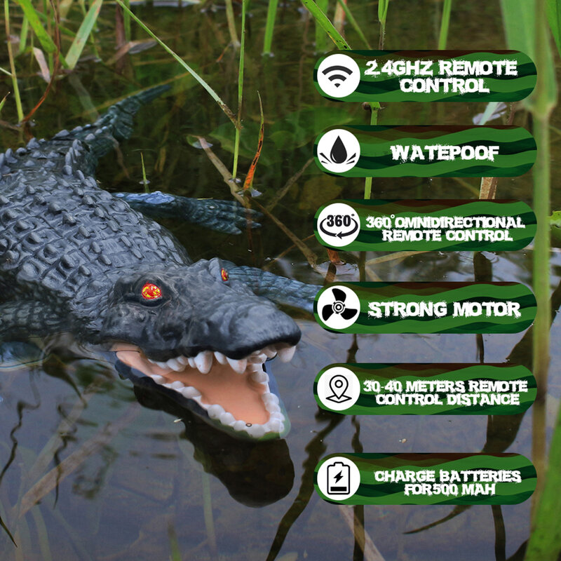 RC crocodilo controle remoto brinquedo, jacaré brinquedo, alta simulação, barco RC, USB recarregável, 2.4G