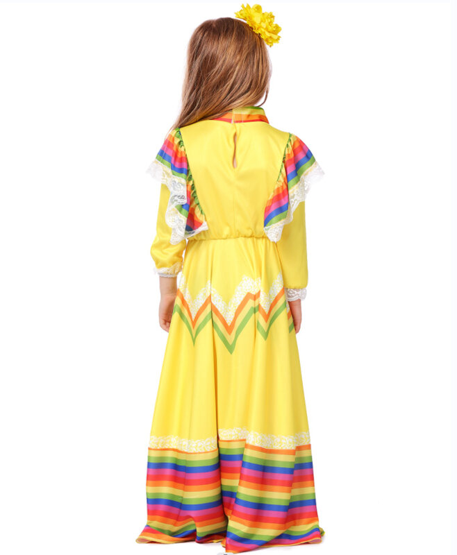 Vestido de princesa tradicional mexicana para niñas, estilo étnico, Halloween, Carnaval, fiesta de cumpleaños, Halloween