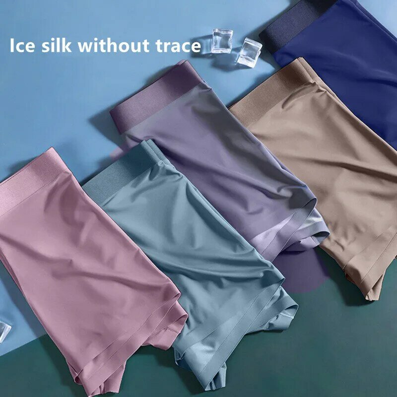 Ropa interior de seda de hielo para hombre, Bóxer transpirable antibacteriano, color sólido