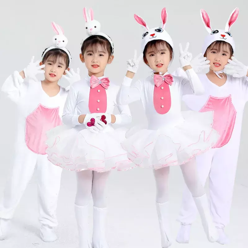 Disfraz de conejito para niños, ropa de actuación de conejo, falda Pettiskirt de Ballet blanco, trajes de baile para niños, vestido de Ballet