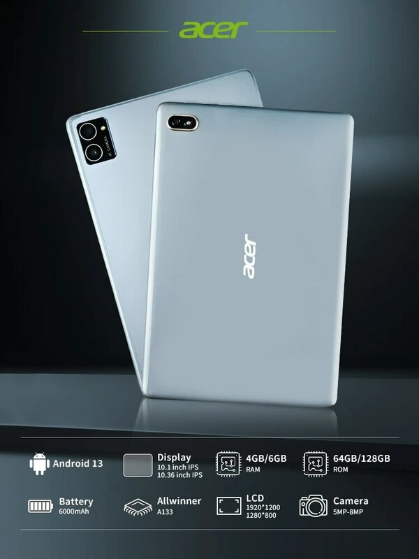 Tablet PC Acer Versão Global com teclado, Pad Original, Dual SIM, WiFi, HD, 2K IPS Screen, 6 GB, 128GB, 6000mAh, 10,4"