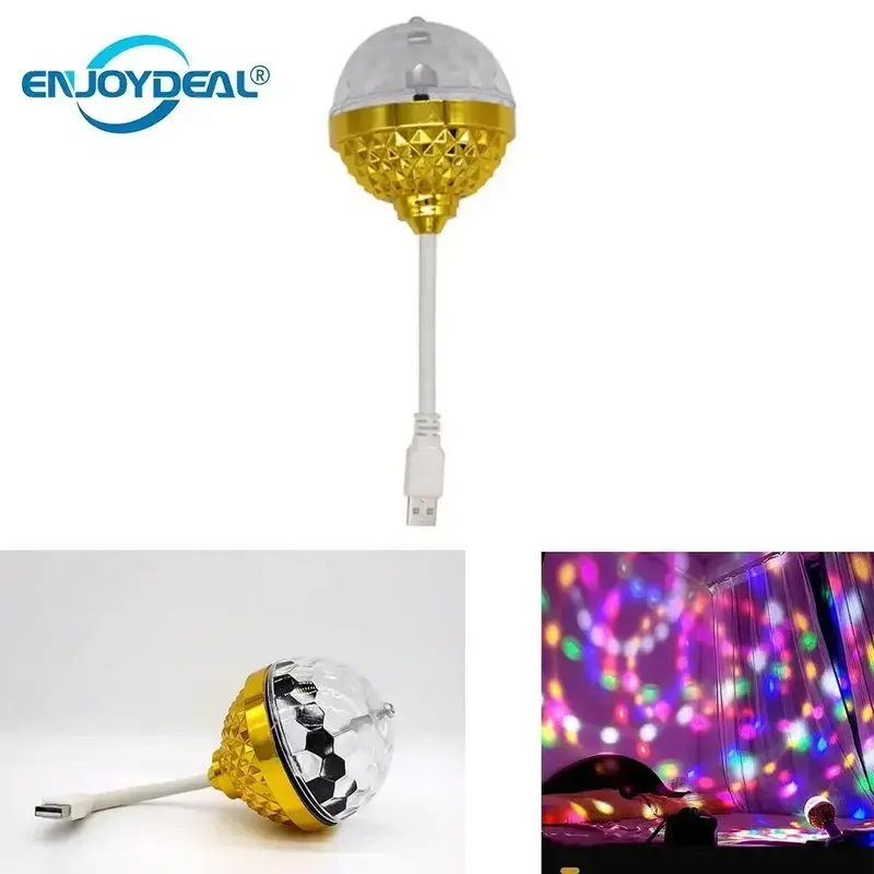 Lampu bola ajaib berputar warna-warni LED, lampu panggung LED dengan USB, lampu colokan fleksibel, lampu pesta dansa ruang rumah
