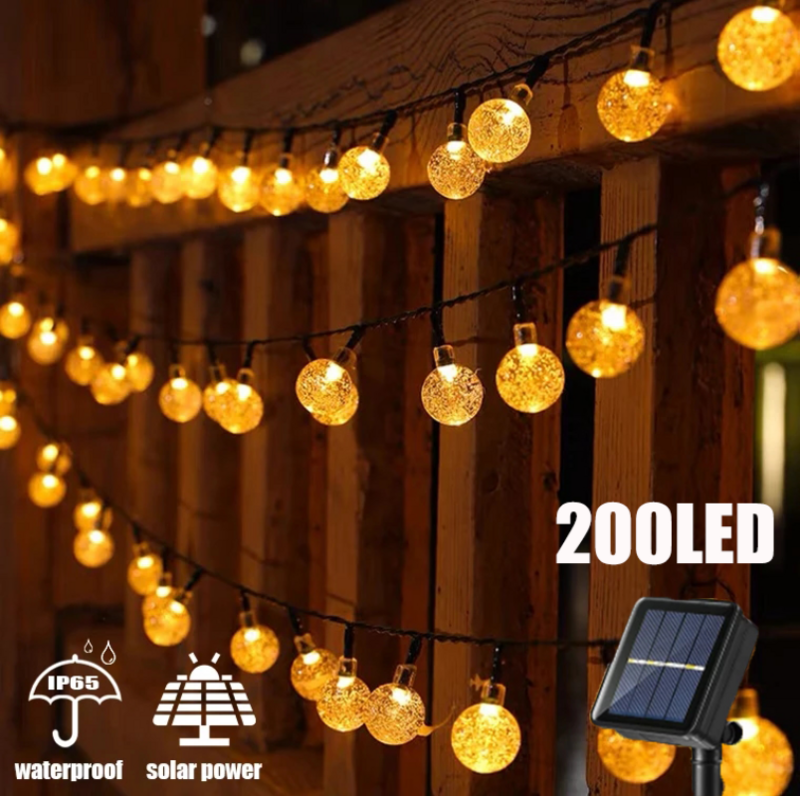 Luci a stringa solare per esterni 200 luci a globo di cristallo a Led luce solare impermeabile a festone per decorazioni natalizie in giardino Ramadan